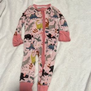 Little Sleepies 0-3 pink dinosaur zippered romper